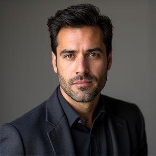 Retrato profesional de Javier Ríos, Director y Docente de Interpretación, con una mirada reflexiva.